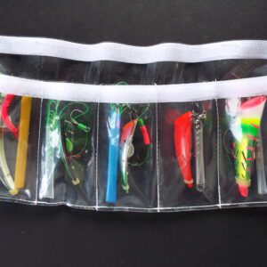 5 pocket 2 1/2 wide x 5″ high 2 per pack holds mini and regular cut plugs and lures tackle container sleeve