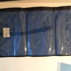 A blue bag hanging on the wall
