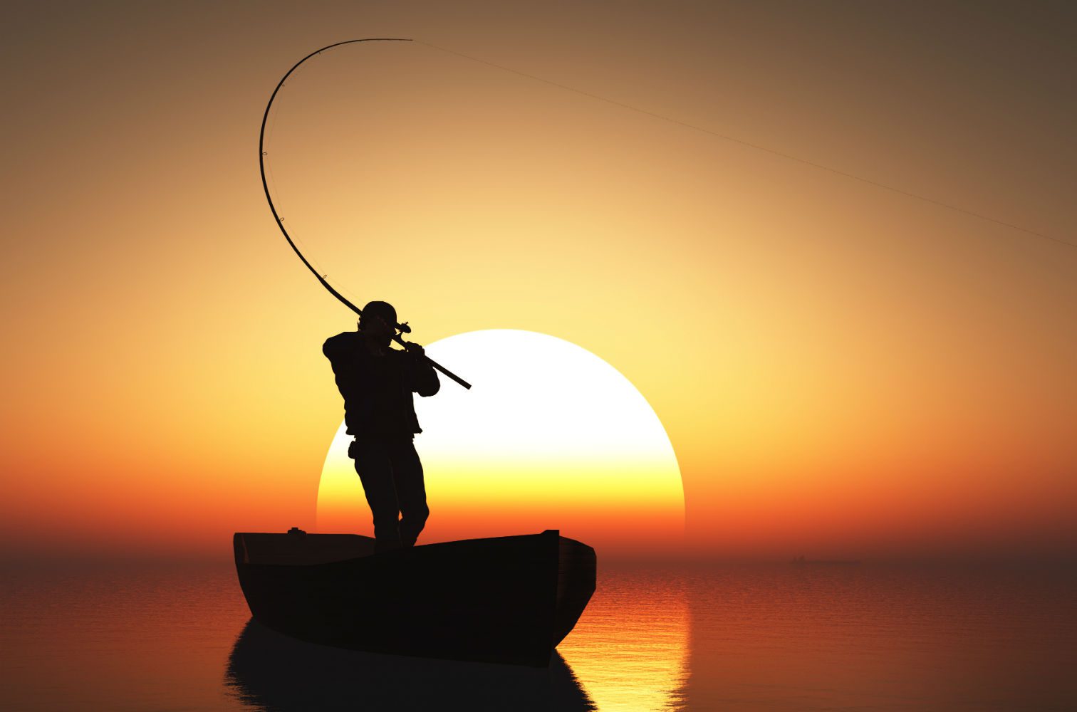 a man on a boat holding a fishing rod
