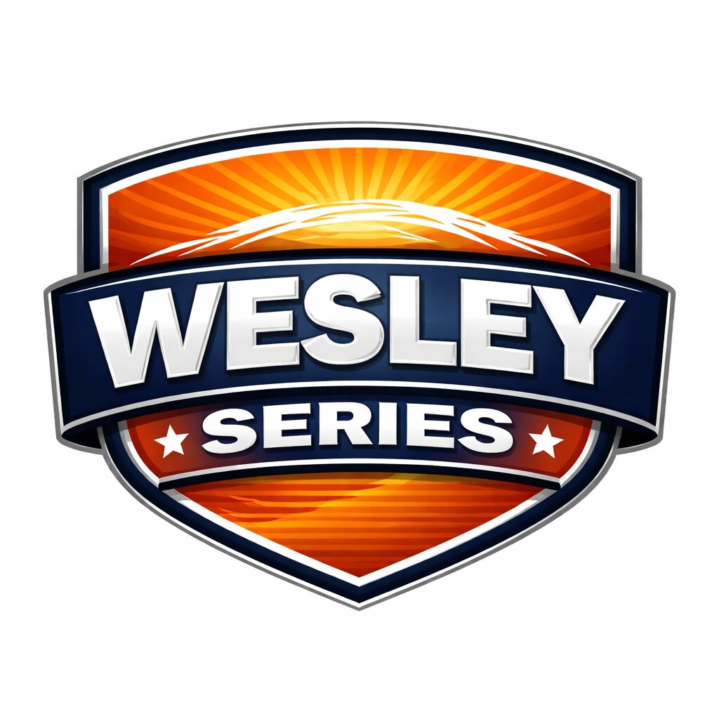 a badge with orange background with text Wesley Series